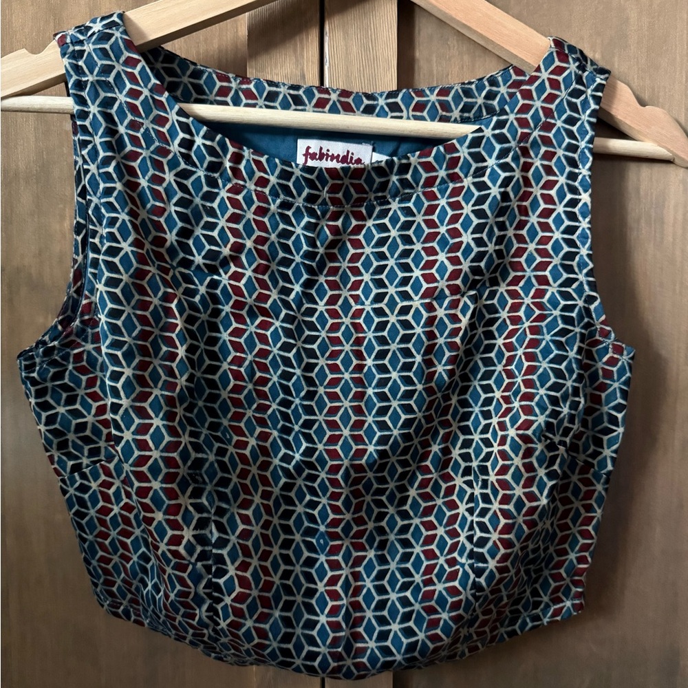 Fabindia Blue and Red designed Crop Top NWT